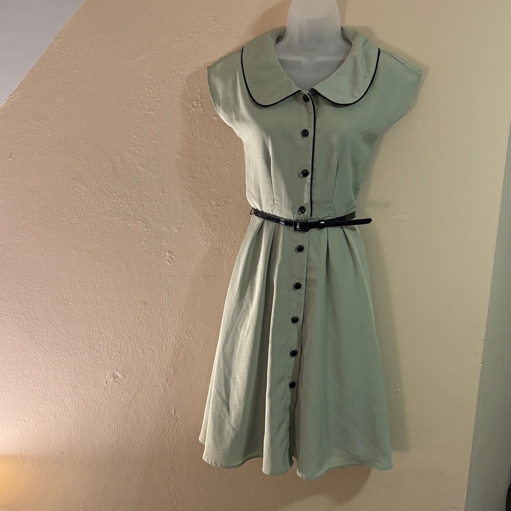 RockSteady Mint Green Midi Dress with Black Accents